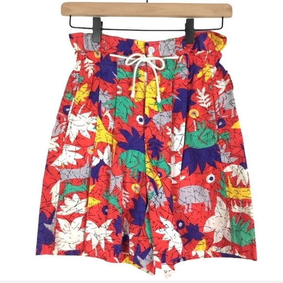 VINTAGE Shorts Ultra High Paper Bag Waist Animals Safari Jungle Tropical Medium - Picture 9 of 9